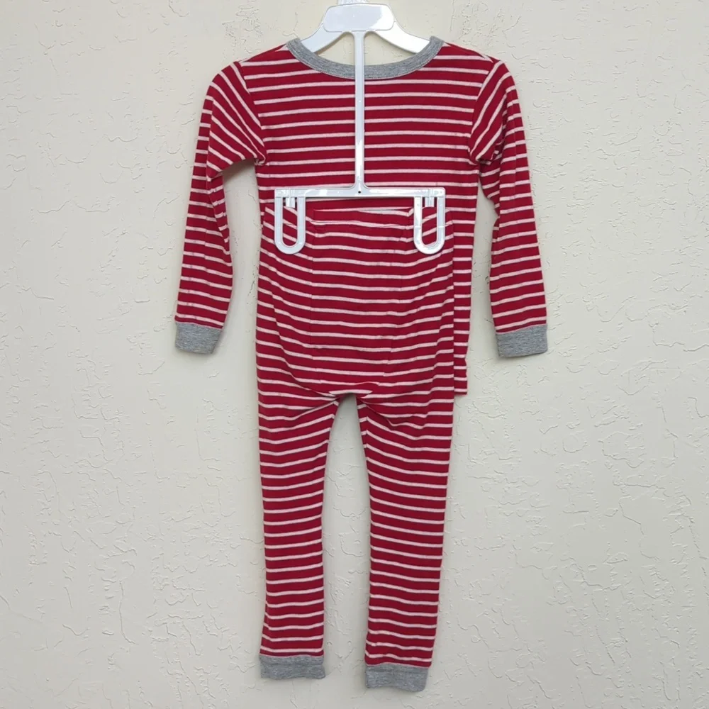 GAP Kids Red and Gray Striped Long Sleeve Henley Top and Pants Pajama Set Size 4